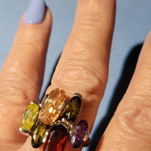Birthstone ring, multi-colour cubic zirconia. - Picture 2 of 3